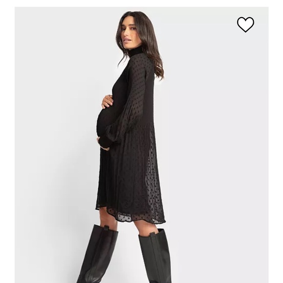 NWT Seraphine Black Pleated Bishop Sleeve Dress - Picture 2 of 11